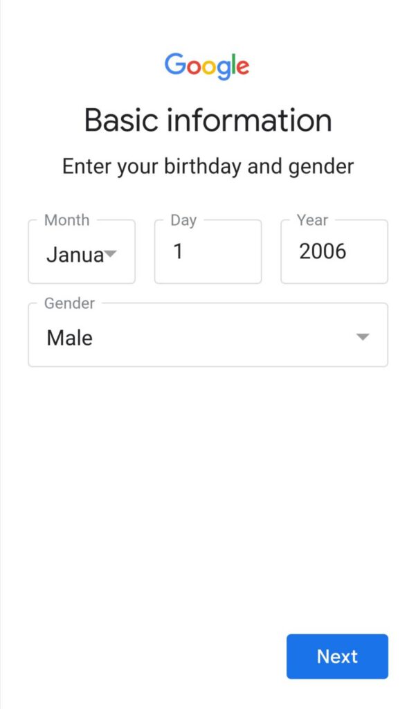 วิธีสมัคร Gmail แบบง่ายๆ ในโทรศัพท์มือถือ - ใส่วัน เดือน ปีเกิด (ปีค.ศ.) และเพศ